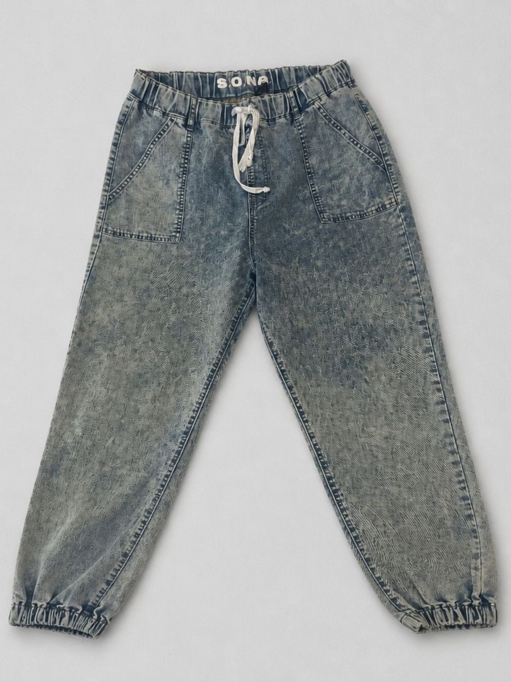 Womans Washed Blue Denim Jogger Pants